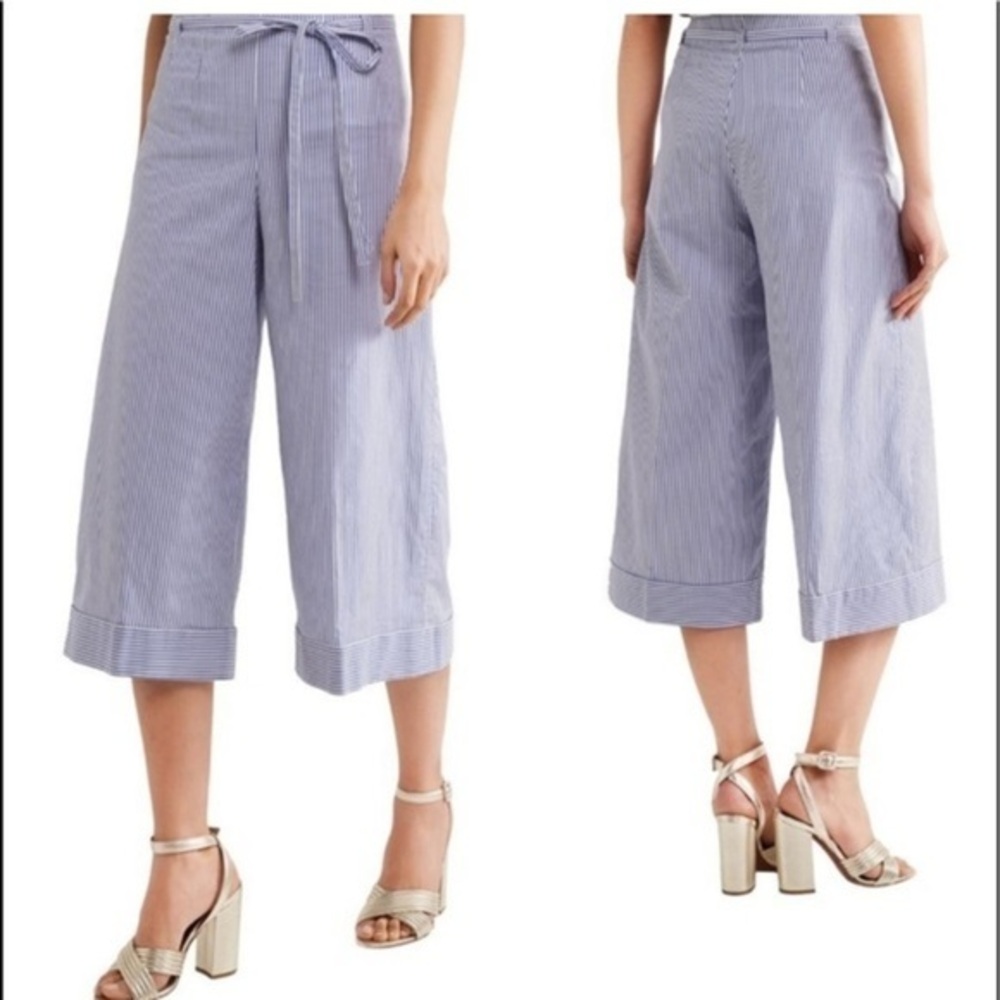 J. Crew Seersucker blue stripe cropped wide leg pants Sz 6​